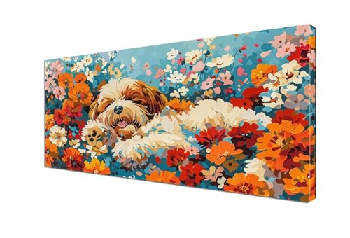 Hund Malen nach Zahlen Blume Malen Nach Zahlen Erwachsene Groß 100x200 cm Leinwand DIY Anfänger Handgemalt Ölgemälde Bastelset Erwachsene Mit Pinseln und Acrylfarbe für Room Decor (Ohne Rahmen) Y6-378 von Yhfunfo