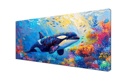 Koralle Malen nach Zahlen Delfin Malen Nach Zahlen Erwachsene Groß 100x200 cm Leinwand DIY Handgemalt Ölgemälde Bastelset Erwachsene Mit Pinseln und Acrylfarbe für Room Decor (Ohne Rahmen) Y6-404 von Yhfunfo