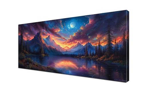 Landschaft Malen nach Zahlen Mond Malen Nach Zahlen Erwachsene Groß 100x200 cm Leinwand DIY Handgemalt Ölgemälde Bastelset Erwachsene Mit Pinseln und Acrylfarbe für Room Decor (Ohne Rahmen) Y6-386 von Yhfunfo