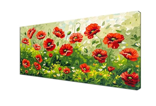 Malen Nach Zahlen Erwachsene Anlage, DIY Paint by Numbers Mohnblume Malen Nach Zahlen XXL 100x200 cm mit Pinseln und Acrylfarben Handgemalt Ölgemälde Leinwand Set für Home Decor, Ohne Rahmen Y6-391 von Yhfunfo