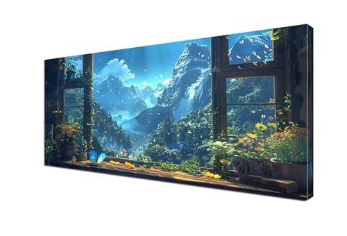 Malen Nach Zahlen Erwachsene Fenster, DIY Paint by Numbers Landschaft Malen Nach Zahlen XXL 60x120 cm mit Pinseln und Acrylfarben Handgemalt Ölgemälde Leinwand Set für Home Decor, Ohne Rahmen Y6-77 von Yhfunfo