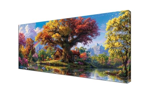 Malen Nach Zahlen Erwachsene Landschaft, DIY Paint by Numbers Baum Malen Nach Zahlen XXL 40x70 cm mit Pinseln und Acrylfarben Handgemalt Ölgemälde Leinwand Set Geschenk,Home Decor, Ohne Rahmen Y6-227 von Yhfunfo