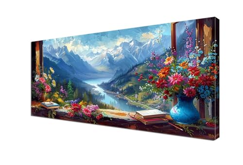 Malen Nach Zahlen Erwachsene Landschaft, DIY Paint by Numbers Blume Malen Nach Zahlen XXL 100x200 cm mit Pinseln und Acrylfarben Handgemalt Ölgemälde Leinwand Set für Home Decor, Ohne Rahmen Y6-395 von Yhfunfo