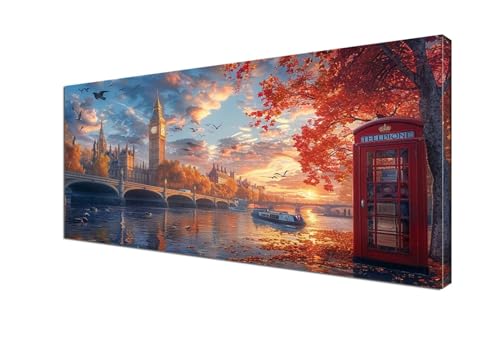 Malen Nach Zahlen Erwachsene London, DIY Paint by Numbers Landschaft Malen Nach Zahlen XXL 90x180 cm mit Pinseln und Acrylfarben Handgemalt Ölgemälde Leinwand Set für Home Decor, Ohne Rahmen Y6-359 von Yhfunfo