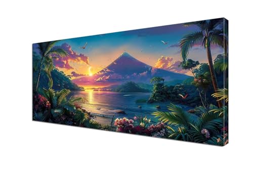 Malen Nach Zahlen Erwachsene Sonnenuntergang, DIY Paint by Numbers Berg Malen Nach Zahlen XXL 100x200 cm mit Pinseln und Acrylfarben Handgemalt Ölgemälde Leinwand Set für Home Decor,Ohne Rahmen Y6-399 von Yhfunfo