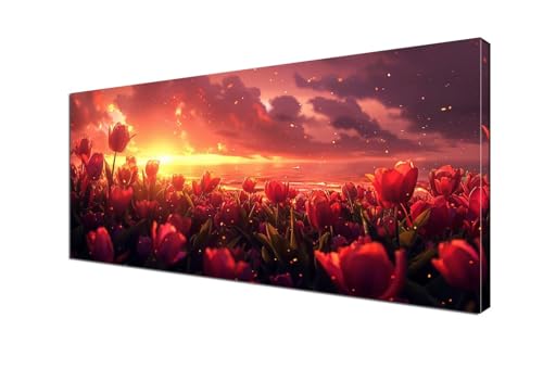 Malen Nach Zahlen Erwachsene Sonnenuntergang, DIY Paint by Numbers Tulpe Malen Nach Zahlen XXL 100x200 cm mit Pinseln und Acrylfarben Handgemalt Ölgemälde Leinwand Set,Home Decor, Ohne Rahmen Y6-413 von Yhfunfo