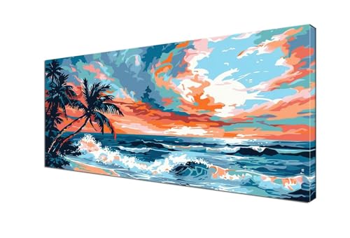 Malen Nach Zahlen Erwachsene Strand, DIY Paint by Numbers Baum Malen Nach Zahlen XXL 100x200 cm mit Pinseln und Acrylfarben Handgemalt Ölgemälde Leinwand Set Geschenk für Home Decor,Ohne Rahmen Y6-423 von Yhfunfo