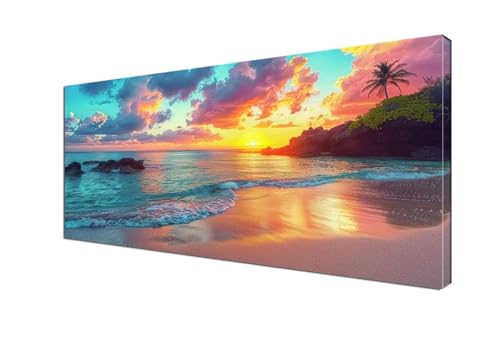 Malen Nach Zahlen Erwachsene Strand, DIY Paint by Numbers Landschaft Malen Nach Zahlen XXL 100x200 cm mit Pinseln und Acrylfarben Handgemalt Ölgemälde Leinwand Set für Home Decor, Ohne Rahmen Y6-425 von Yhfunfo