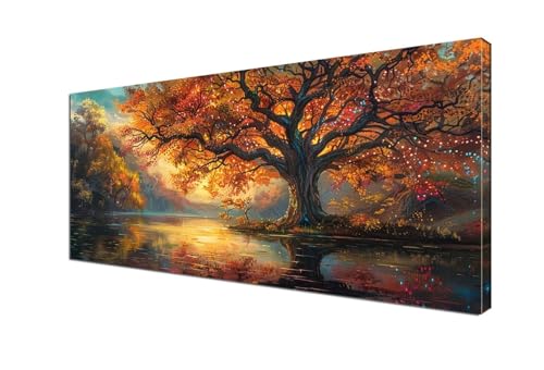 Mond Malen nach Zahlen Baum Malen Nach Zahlen Erwachsene Groß 45x90 cm Leinwand DIY Anfänger Handgemalt Ölgemälde Bastelset Erwachsene Mit Pinseln und Acrylfarbe für Room Decor (Ohne Rahmen) Y6-272 von Yhfunfo