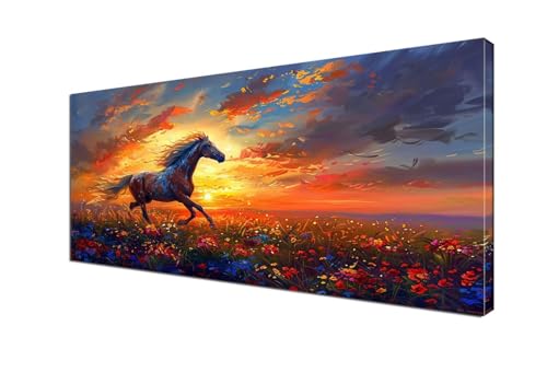 Pferd Malen nach Zahlen Sonnenuntergang Malen Nach Zahlen Erwachsene Groß 40x90 cm Leinwand DIY Handgemalt Ölgemälde Bastelset Erwachsene Mit Pinseln und Acrylfarbe für Room Decor (Ohne Rahmen) Y6-304 von Yhfunfo