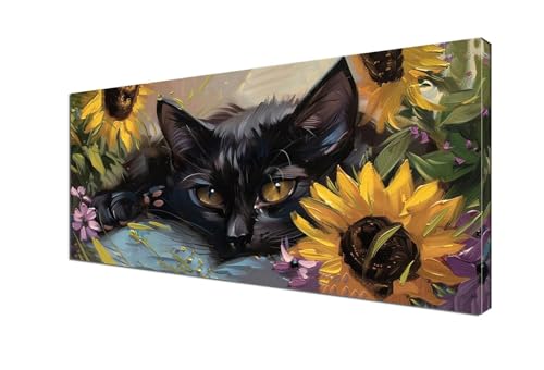 Schwarz Malen nach Zahlen Katze Malen Nach Zahlen Erwachsene Groß 100x200 cm Leinwand DIY Anfänger Handgemalt Ölgemälde Bastelset Erwachsene Mit Pinseln und Acrylfarbe, Room Decor (Ohne Rahmen) Y6-418 von Yhfunfo