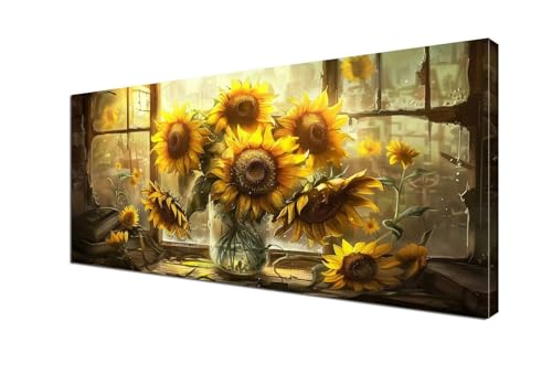 Sonnenblume Malen nach Zahlen Blume Malen Nach Zahlen Erwachsene Groß 100x200 cm Leinwand DIY Handgemalt Ölgemälde Bastelset Erwachsene Mit Pinseln und Acrylfarbe für Room Decor (Ohne Rahmen) Y6-412 von Yhfunfo