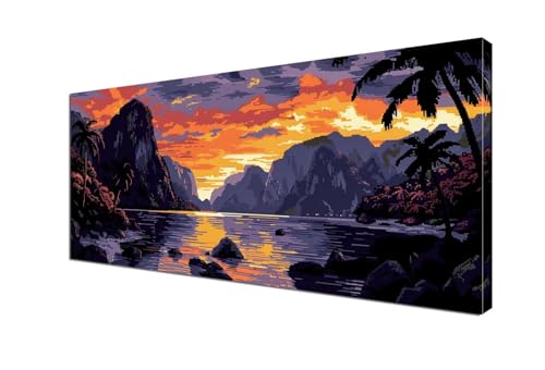 Sonnenuntergang Malen nach Zahlen Berg Malen Nach Zahlen Erwachsene Groß 100x200 cm Leinwand DIY Handgemalt Ölgemälde Bastelset Erwachsene Mit Pinseln und Acrylfarbe, Room Decor (Ohne Rahmen) Y6-426 von Yhfunfo