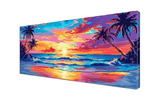 Sonnenuntergang Malen nach Zahlen Strand Malen Nach Zahlen Erwachsene Groß 100x200 cm Leinwand DIY Handgemalt Ölgemälde Bastelset Erwachsene Mit Pinseln und Acrylfarbe, Room Decor (Ohne Rahmen) Y6-424 von Yhfunfo