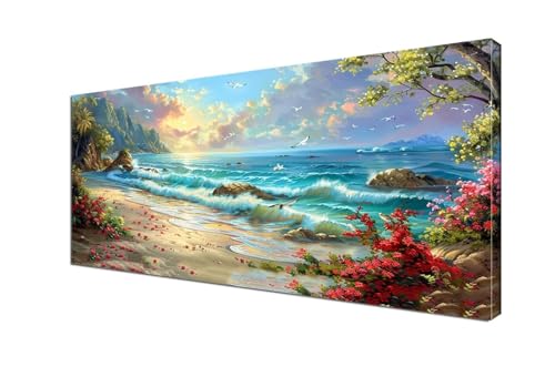 Strand Malen nach Zahlen Sonnenuntergang Malen Nach Zahlen Erwachsene Groß 100x200 cm Leinwand DIY Handgemalt Ölgemälde Bastelset Erwachsene Mit Pinseln und Acrylfarbe, Room Decor (Ohne Rahmen) Y6-414 von Yhfunfo