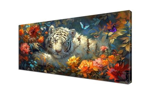 Tiger Malen nach Zahlen Blume Malen Nach Zahlen Erwachsene Groß 100x200 cm Leinwand DIY Anfänger Handgemalt Ölgemälde Bastelset Erwachsene Mit Pinseln und Acrylfarbe, Room Decor (Ohne Rahmen) Y6-372 von Yhfunfo