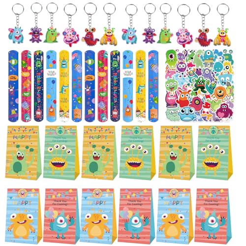 86PCS Monster Party Mitgebsel Set,Monster Theme Party Geschenke,Monster Geburtstag Party Zubehör Mit Schnapparmbänder Schlüsselanhänger Geschenktüten Aufkleber, Fur Kindergeburtstag Junge Mädchen von Yhjxly