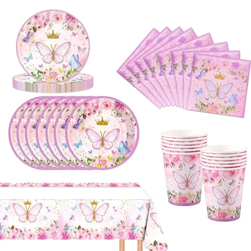 Yhjxly Schmetterling Partygeschirr Set, 41 Stück Schmetterling Deko Geburtstag,Kindergeburtstag Geschirr Set,Schmetterling Geburtstag Deko,Mit Teller Becher Servietten,Party Geschirr für 10 Gäste von Yhjxly