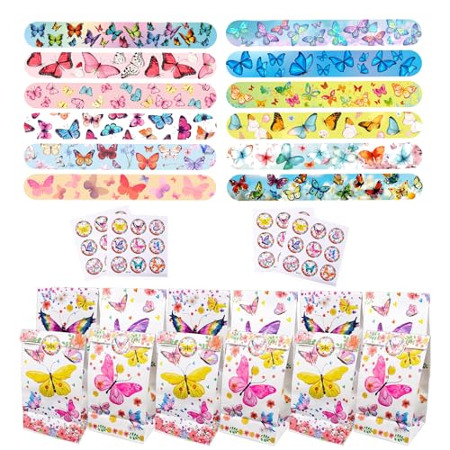 Yhjxly 24 Stück Schmetterling Party Mitgebsel,Kindergeburtstag Gastgeschenke Geschenk Kinder,12 Schmetterling Geschenktüten Slap,12 Geschenktüte, für Kinder Schmetterling Party Supplies von Yhjxly