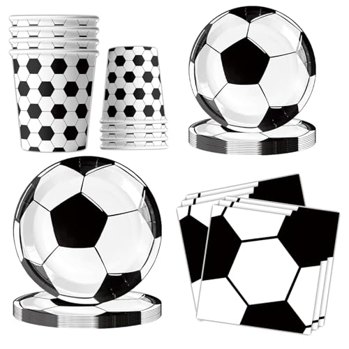 Yhjxly 50 Stück FußBall Partygeschirr Set,Fußball Party Dekorationen,Geburtstag Partygeschirr FußBall Teller Set FußBall Geburtstagsdeko Party Supplies für Mädchen Kindergeburtstag von Yhjxly