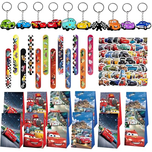 Yhjxly 84 Stück Rennauto Party Mitgebsel,Racing Car Cartoon Kindergeburtstag Geschenke,Rennwagen Slap Armband Schlüsselanhänger Aufkleber für Kinder Jungen Mädchen Geburtstagsdeko von Yhjxly