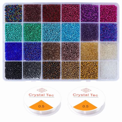 12000 Stück 2mm Glasperlen zum Auffädeln Perlen Set Kleine Perlen Rocailles Perlen Bastelperlen Schmuckperlen Bunte Perlen für DIY Armbänder Halsketten Schmuckherstellung Basteln von Yholin