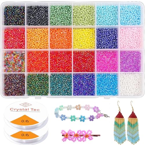 9600 Stück 3mm Glasperlen zum Auffädeln Perlen Set kleine Perlen Rocailles Perlen Bastelperlen Schmuckperlen Bunte Perlen für DIY Armbänder Halsketten Schmuck Basteln von Yholin