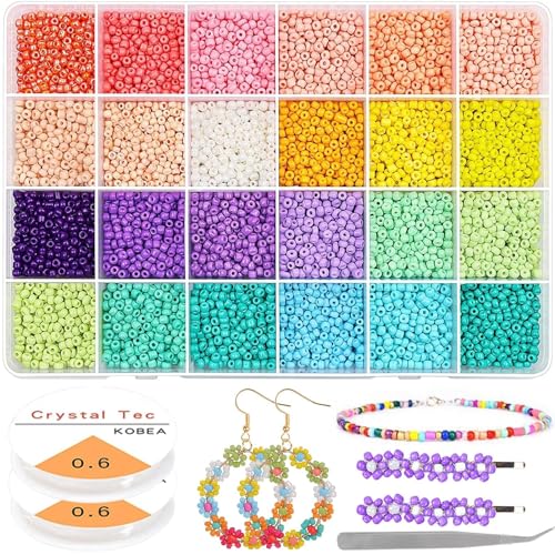 9600 Stück 3mm Glasperlen zum Auffädeln Perlen Set kleine Perlen Rocailles Perlen Bastelperlen Schmuckperlen Bunte Perlen für DIY Armbänder Halsketten Schmuck Basteln von Yholin