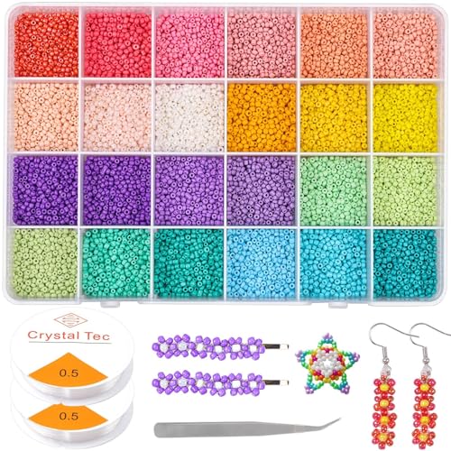 Yholin 12000Pcs 2mm Glass Seed Beads for Bracelet Making Kit, Small Beads Mini Craft Beads Bracelet Making kit, with Elastic String for DIY Bracelets Necklaces Jewelry Making von Yholin