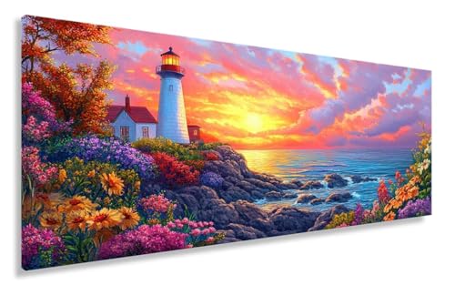 Diamond Painting XXL 30x60CM Diamant Painting Bilder Leuchtturm Diamond Art Erwachsene Kinder Anfänger, DIY Diamanten Malerei Kreuzstich Bastelset Entspannung Geschenk Mädchen Sonnenuntergang Y2-57 von Yhoonn