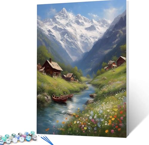 Malen Nach Zahlen Berg Malen Nach Zahlen Erwachsene Häuser Bastelset Erwachsene Frauen, DIY GemäLde Set Erwachsene mit Pinsel und Acrylfarbe Zimmer Deko Aesthetic, Geschenke für Männer 30x40cm H5-50 von Yhoonn