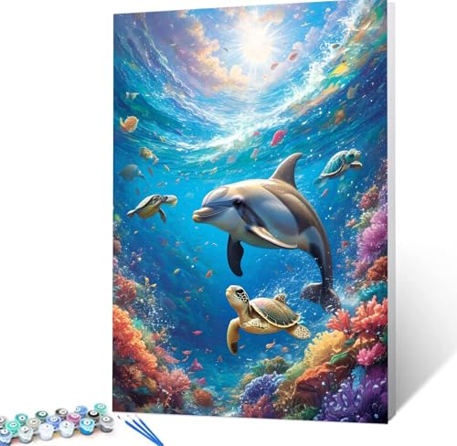 Malen Nach Zahlen Delphin Malen Nach Zahlen Erwachsene Schildkröte Bastelset Erwachsene Frauen, DIY GemäLde Set Erwachsene mit Pinsel und Acrylfarbe Als Zimmer Deko Aesthetic, Geschenke 80X120cm H5-77 von Yhoonn