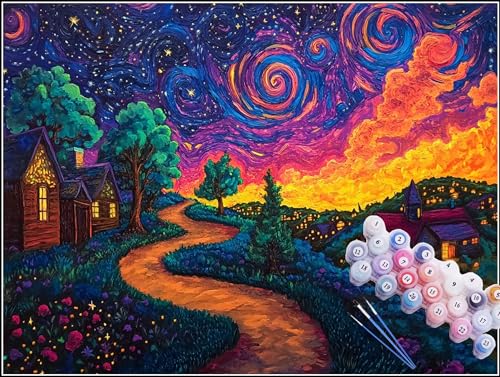 Malen Nach Zahlen Dorf Malen Nach Zahlen Erwachsene Nacht Bastelset Erwachsene Frauen, DIY GemäLde Set Erwachsene mit Pinsel und Acrylfarbe Zimmer Deko Wohnzimmer, Geschenke für Männer 90X160cm H5-524 von Yhoonn