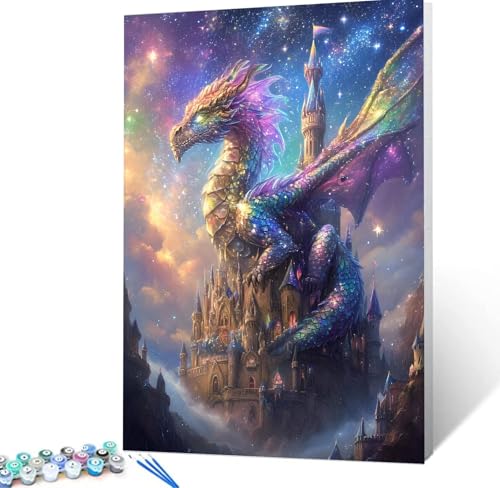 Malen Nach Zahlen Drachen Malen Nach Zahlen Erwachsene Schloss Bastelset Erwachsene Frauen, DIY GemäLde Set Erwachsene mit Pinsel und Acrylfarbe Als Zimmer Deko, Geschenke für Männer 30x40cm H5-128 von Yhoonn