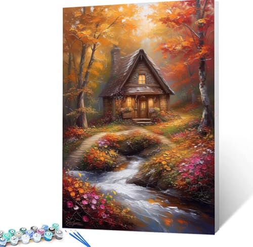 Malen Nach Zahlen Erwachsene Herbst, Paint by Numbers Knitterfreie Leinwand Bilder Blume Malen Nach Zahlen Kinder, DIY Handgemalt Ölgemälde Kreativ Bastelset Erwachsene Wanddeko,Geschenke 30x40cm H5-7 von Yhoonn