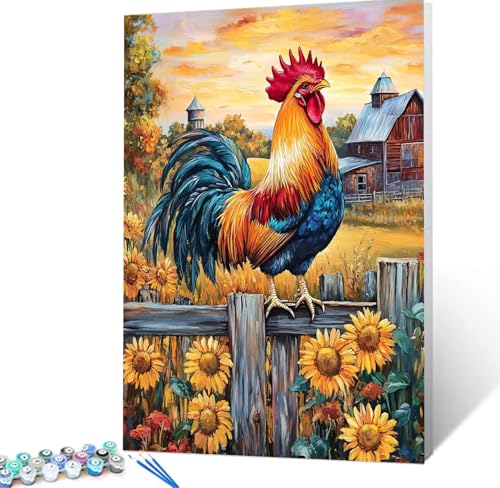 Malen Nach Zahlen Erwachsene Huhn, Paint by Numbers Knitterfreie Leinwand Bilder Sonnenblume Malen Nach Zahlen Kinder, DIY Handgemalt Ölgemälde Bastelset Erwachsene Wanddeko, Geschenke 40x50cm H5-109 von Yhoonn