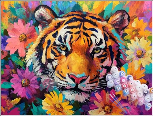 Malen Nach Zahlen Erwachsene Karikatur, Paint by Numbers Knitterfreie Leinwand Bilder Tiger Malen Nach Zahlen Kinder, DIY Handgemalt Ölgemälde Bastelset Erwachsene Wanddeko, Geschenke 80X120cm H5-541 von Yhoonn