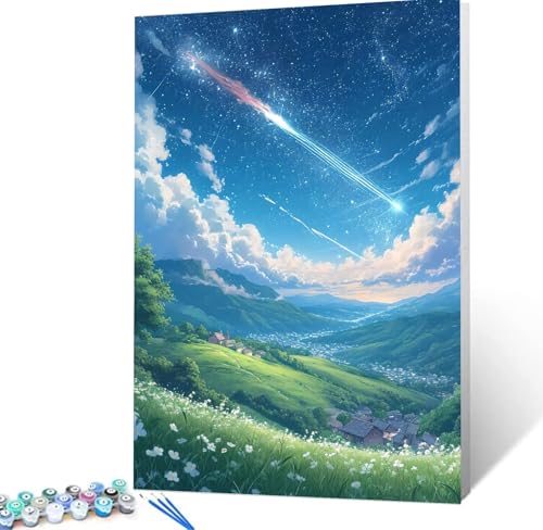 Malen Nach Zahlen Erwachsene Landschaft, Paint by Numbers Knitterfreie Leinwand Bilder Meteor Malen Nach Zahlen Kinder, DIY Handgemalt Ölgemälde Bastelset Erwachsene Wanddeko, Geschenke 30x40cm H5-106 von Yhoonn