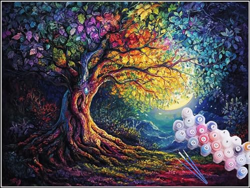 Malen Nach Zahlen Erwachsene Nacht Komplettset Malen Nach Zahlen Baum Malen Nach Zahlen ab 9 Jahre MÃdchen Kinder, DIY Handgemalt Ölgemälde Kreativ Set Knitterfreie Leinwand 90X160cm Deko H5-528 von Yhoonn