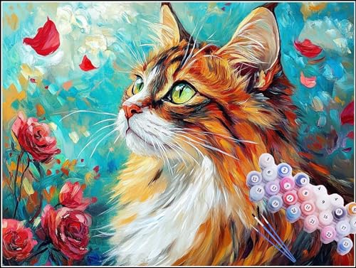 Malen Nach Zahlen Erwachsene Niedlich, Paint by Numbers Knitterfreie Leinwand Bilder Katze Malen Nach Zahlen Kinder, DIY Handgemalt Ölgemälde Bastelset Erwachsene Wanddeko, Geschenke 100X130cm H5-529 von Yhoonn