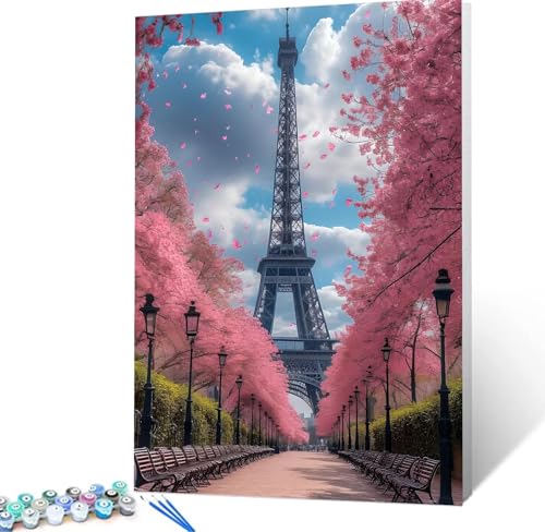 Malen Nach Zahlen Erwachsene Paris Komplettset Malen Nach Zahlen Eiffelturm Malen Nach Zahlen ab 9 Jahre MÃdchen Kinder, DIY Handgemalt Ölgemälde Kreativ Set Knitterfreie Leinwand 90X160cm H5-12 von Yhoonn