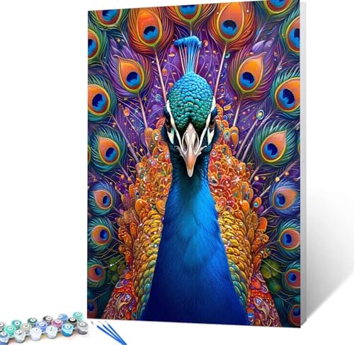 Malen Nach Zahlen Erwachsene Pfau, Paint by Numbers Knitterfreie Leinwand Bilder Tier Malen Nach Zahlen Kinder, DIY Handgemalt Ölgemälde Kreativ Bastelset Erwachsene Wanddeko,Geschenke 100X130cm H5-10 von Yhoonn