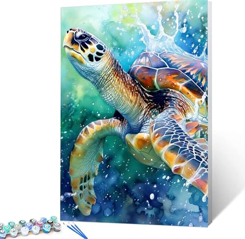 Malen Nach Zahlen Erwachsene Schildkröte, Paint by Numbers Knitterfreie Leinwand Bilder Tier Malen Nach Zahlen Kinder, DIY Handgemalt Ölgemälde Bastelset Erwachsene Wanddeko, Geschenke 40x50cm H5-148 von Yhoonn