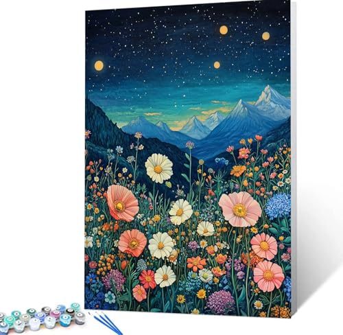 Malen Nach Zahlen Erwachsene Sternenhimmel, Paint by Numbers Knitterfreie Leinwand Bilder Blume Malen Nach Zahlen Kinder, DIY Handgemalt Ölgemälde Bastelset Erwachsene für Wanddeko 70x100cm H5-100 von Yhoonn