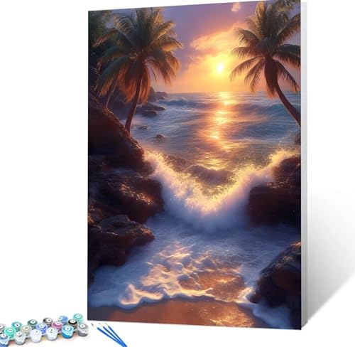 Malen Nach Zahlen Erwachsene Strand Komplettset Malen Nach Zahlen Sonnenuntergang Malen Nach Zahlen ab 9 Jahre MÃdchen Kinder, DIY Handgemalt Ölgemälde Kreativ Set 40x50cm Deko Wohnzimmer H5-132 von Yhoonn