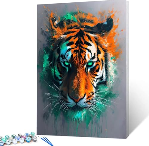 Malen Nach Zahlen Erwachsene Tiger, Paint by Numbers Knitterfreie Leinwand Bilder Tier Malen Nach Zahlen Kinder, DIY Handgemalt Ölgemälde Kreativ Bastelset Erwachsene Wanddeko, Geschenke 45x60cm H5-55 von Yhoonn