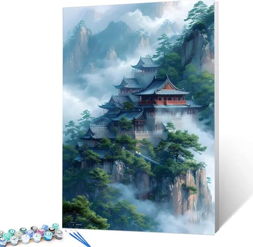 Malen Nach Zahlen Erwachsene Wolken Komplettset Malen Nach Zahlen Chinesischer Stil Malen Nach Zahlen ab 9 Jahre MÃdchen Kinder, DIY Handgemalt Ölgemälde Kreativ Set 30x40cm Deko Wohnzimmer H5-144 von Yhoonn