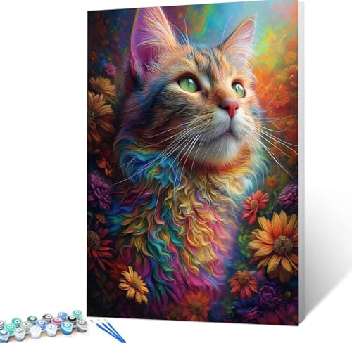 Malen Nach Zahlen Farbe Malen Nach Zahlen Erwachsene Katze Bastelset Erwachsene Frauen, DIY GemäLde Set Erwachsene mit Pinsel und Acrylfarbe Zimmer Deko Aesthetic, Geschenke für Männer 30x40cm H5-29 von Yhoonn