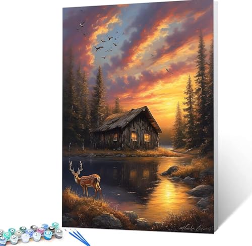 Malen Nach Zahlen Kabine Malen Nach Zahlen Erwachsene Sonnenuntergang Bastelset Erwachsene Frauen, DIY GemäLde Set Erwachsene mit Pinsel und Acrylfarbe Zimmer Deko Aesthetic, Geschenke 30x40cm H5-80 von Yhoonn