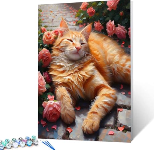 Malen Nach Zahlen Katze Malen Nach Zahlen Erwachsene Rose Bastelset Erwachsene Frauen, DIY GemäLde Set Erwachsene mit Pinsel und Acrylfarbe Zimmer Deko Aesthetic, Geschenke für Männer 30x40cm H5-56 von Yhoonn